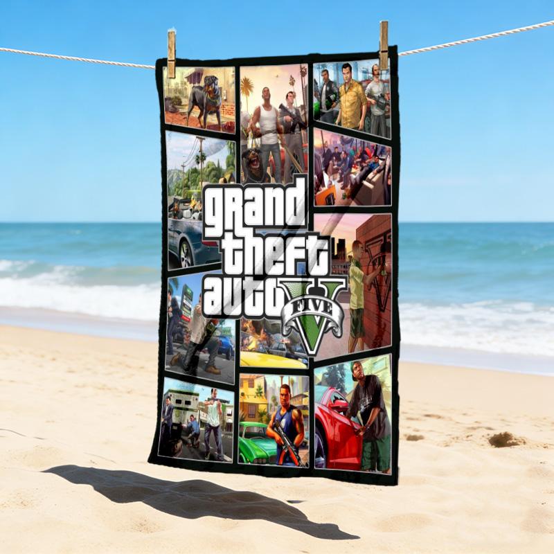 Gta V Cover Stylish Digital Printing Beach Towel Quick Drying Absorbent Blanket For Beach Pool Gym Travel Christmas Gift C9211676