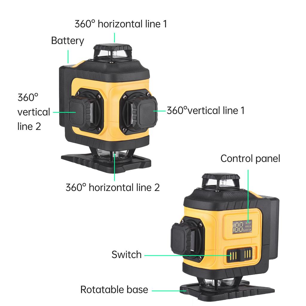 Multifunctional 4D 16 Lines Laser Level 3° Self-leveling Machine Powered By Rechargeable Lithium Battery Leveling Tool 1.2m