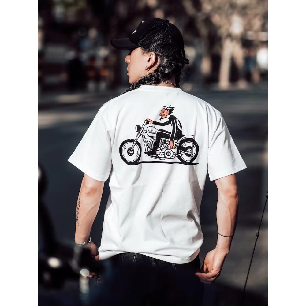 Motorcycle 2025 Summer Flat Print T-shirt Men's and Women's Casual Short-sleeved Crew Neck Cotton Theme T-shirt