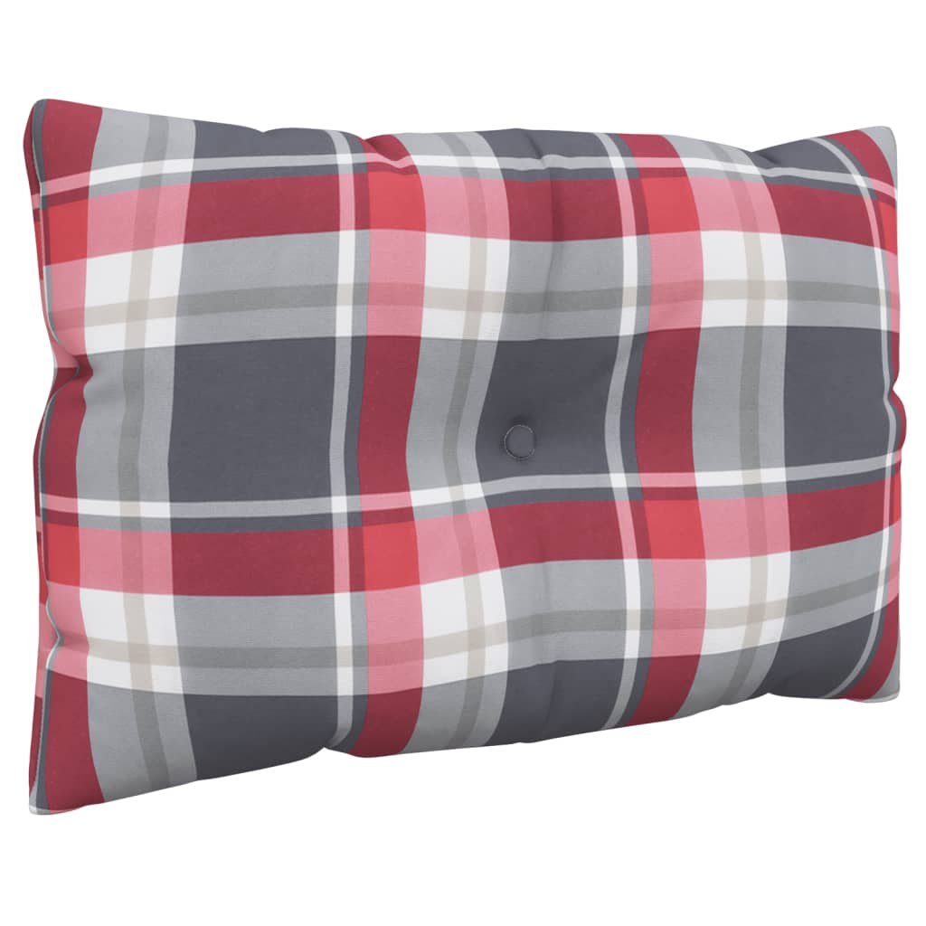 3 Piece Pallet Cushion Set Red Checkered Pattern Fabric