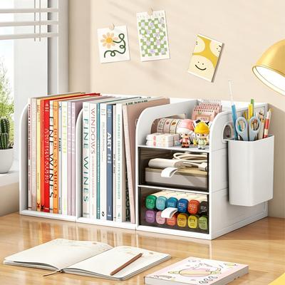 Desktop Bookshelf Organizer with Drawers and Pen Holder Desk Storage Caddy for Office Supplies Books Stationery Home Office School Dorm Desk Organizer