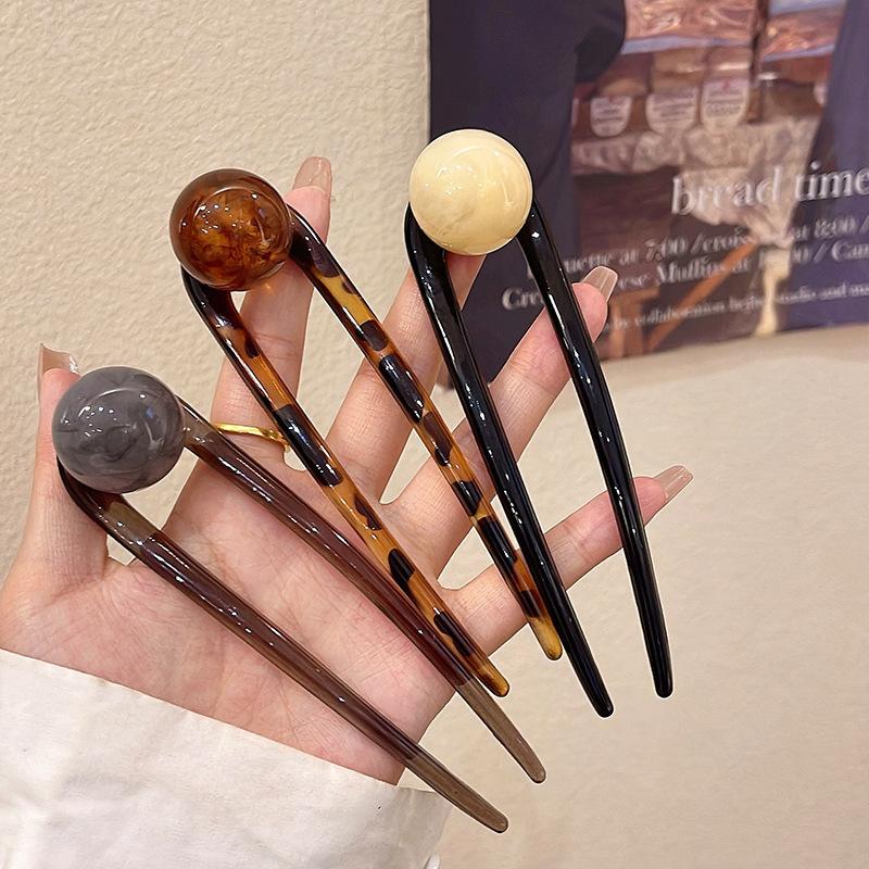 Vintage Kaffee Acetat U-förmige Haarnadel für Frauen Mädchen Mode Runde Perle Geometrische Haarstäbe Schmuck Haarschmuck