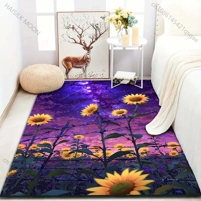 Sunflowers Under The Dreamy Starry Sky Print for Carpet Living Room Bedroom Bedside Floor Mat Home Decor Sofa Room Area Rug