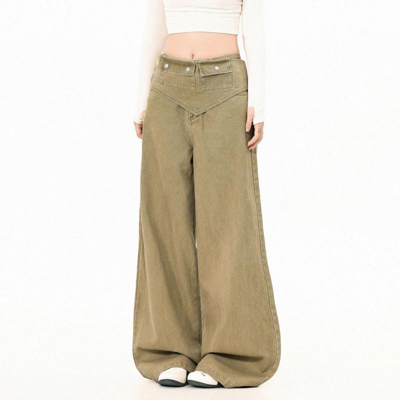 OREETA Retro Streetwear Cargo Pants Men Women Straight Fit Cotton Workwear With Back Flap