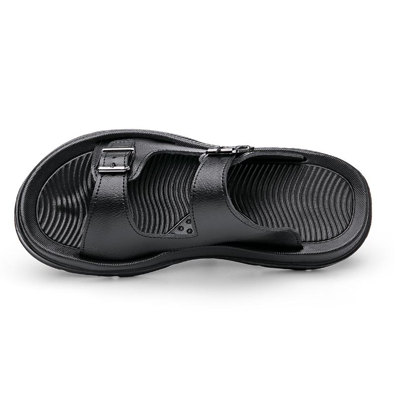 Fashion Italian Leather Double Buckle Cowhide Slippers for Men Hotel Beach Mens Summer Shoes Slip on Light Flats Male Outdoor Slippers