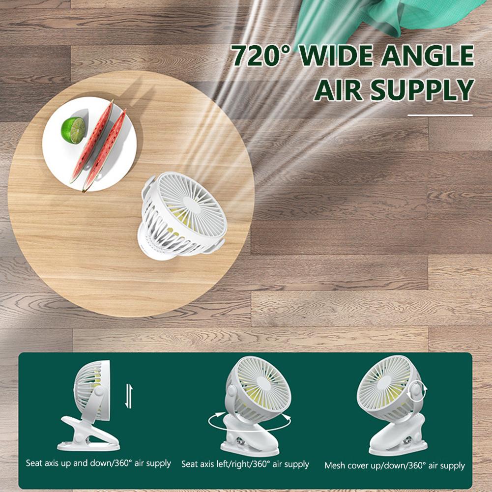 Automotive Electric Quiet Fan USB Charging Small Stroller Fan 360° Adjustable 3 Speeds Mini Hand Clip On Desk Fan For Home Desk