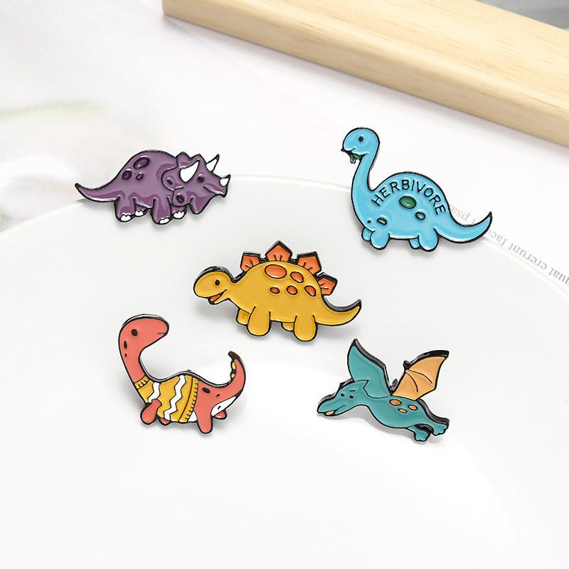 Cute Cartoon Charming Dinosaur Brooch Set Fashionable Pin Accessories For Bags Clothing