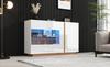 Sideboard High Gloss Chest of Drawers, White Chipboard with Glass, Wood Base, Chest of Drawers Cabinet Hallway Cabinet 138*38*90.5cm