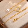 Stylish Personality Stainless Steel Heart Natural Baroque Freshwater Pearl Y-Shaped Gold Necklace Ladies 1974