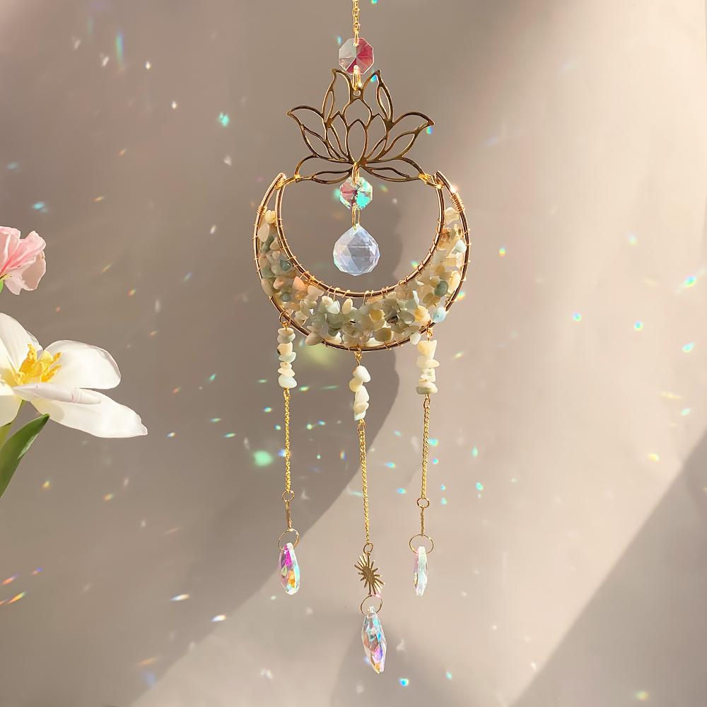 Lotus Moon Crystal Suncatcher with Rainbow Prism Window Decoration Home Decorations Garden Crafts Wall Decor Sun Catcher