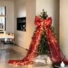 Glowing Pink/White Giant Bows Pendant for Christmas Tree Home Door Window Corridor Sparkly Organza Bowknot Hanging Decor Prop