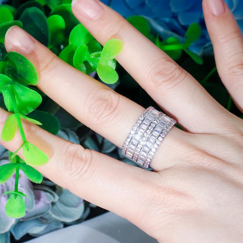 

J0115 Creative Multi-Row Square Diamond Ring Super Flash Zircon Women S Ring 9
