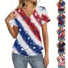 Women's Casual V Neck Short Sleeve Top Independence Day Print Lightweight Comfortable Summer Shirt for Everyday Wear