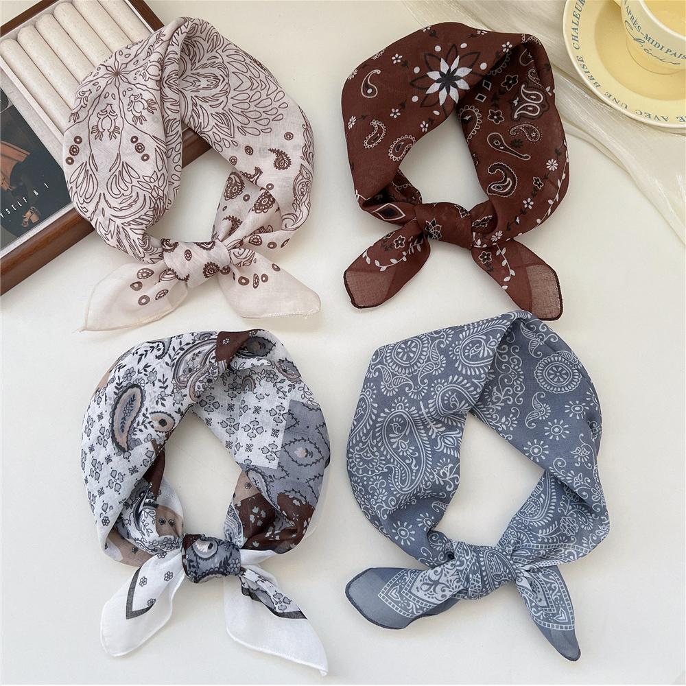 58cm Print Cotton Linen Square Neck Scarf Fashion Soft Floral Bandanas Headscarf Women Turban Head Wrap Elegant Neckerchief