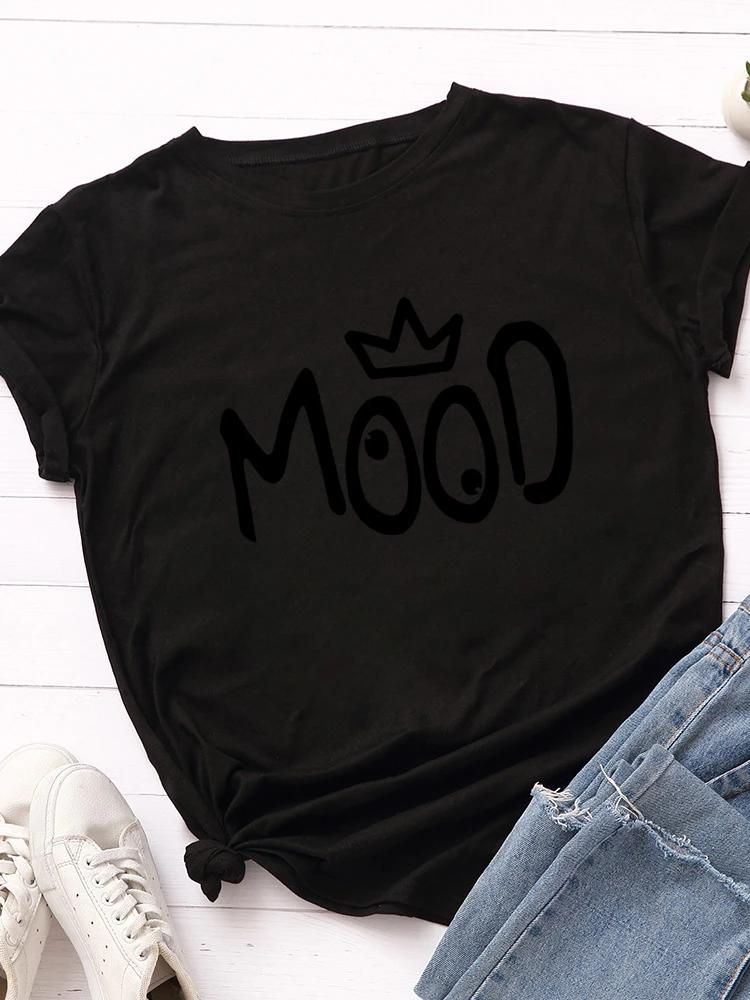 

Crown Mood Print Women T Shirt Short Sleeve O Neck Loose Women Tshirt Ladies Tee Shirt Tops Clothes Camisetas Mujer XXXL чёрный