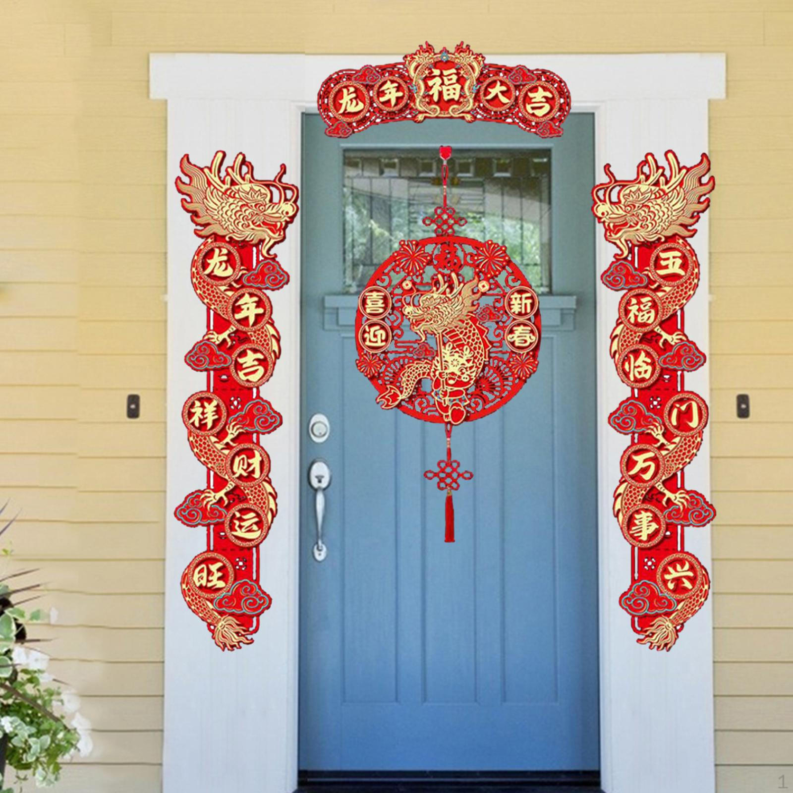 Spring Festival Couplets, Year of The Dragon Decorations, Sticker Red Chinese Lunar