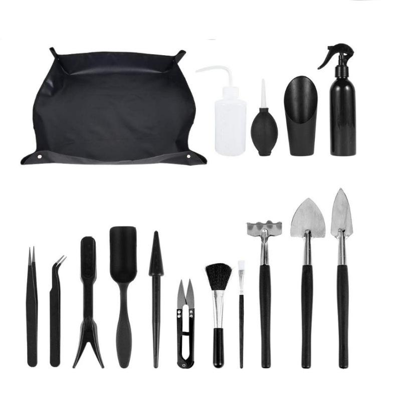 16pcs Compact Mini Garden Tool Set for Succulents & Bonsai - Durable Stainless Steel Handles, Multi-Functional Kit with Trowel,