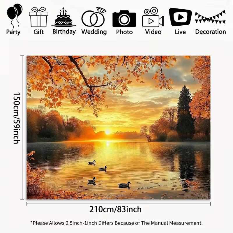 2D Serene Autumn Lake Sunset Photography Background