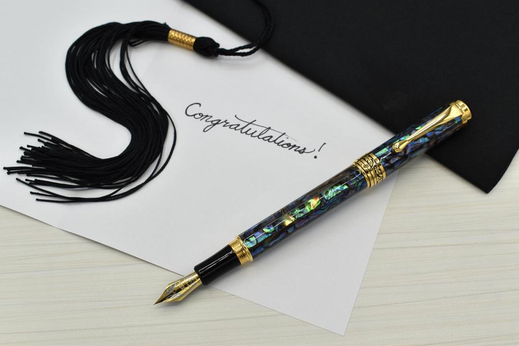 Xezo Maestro Fountain Extra Fine Nib Gift of Writing 18K Paua Each Unique Pen, (0.3mm Line), Series, Gold-Plated Abalone, Handmade, Serialized,