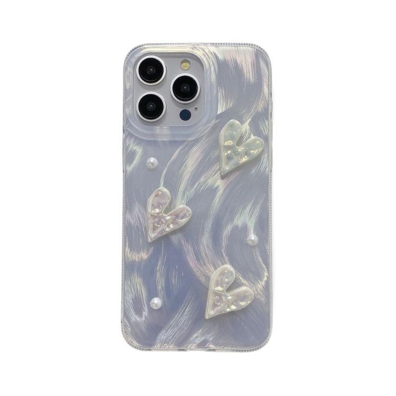 Feather Yarn Is Suitable for Apple 15 Spring and Summer Sweet Love Pearl Chain PC Laser IPhone 13 Mobile Phone Case 16