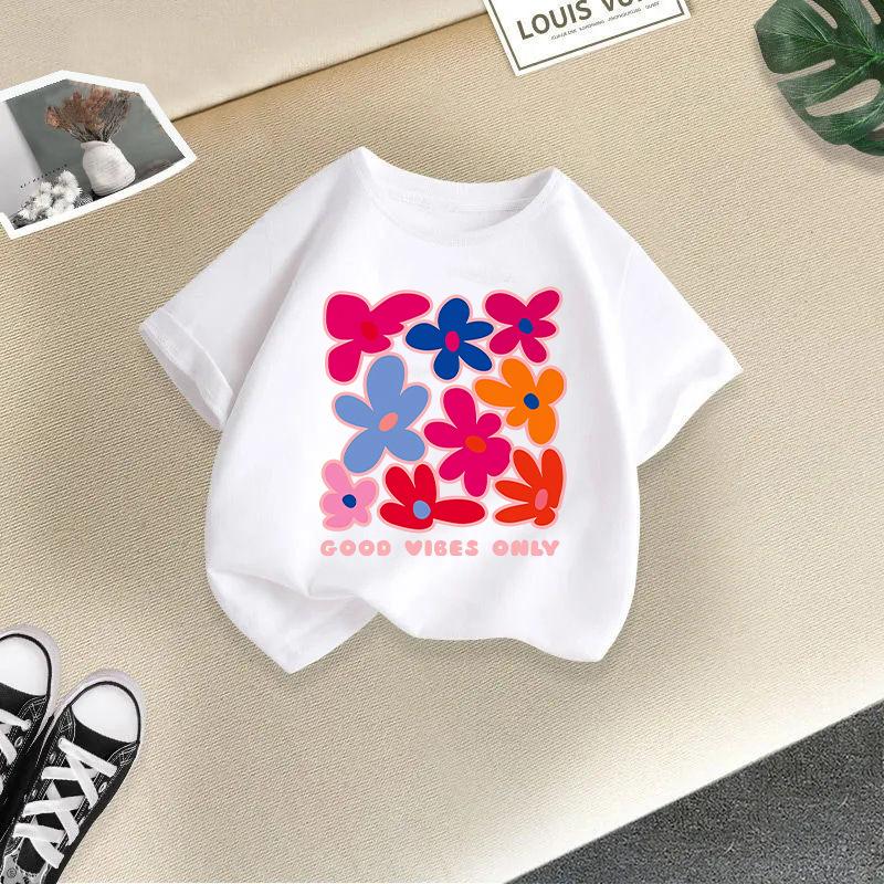 Children T-shirt FlowerPrinted Kids 100% Cotton Clothes Tops 2-13Y O-Neck Short-sleeve T-shirt