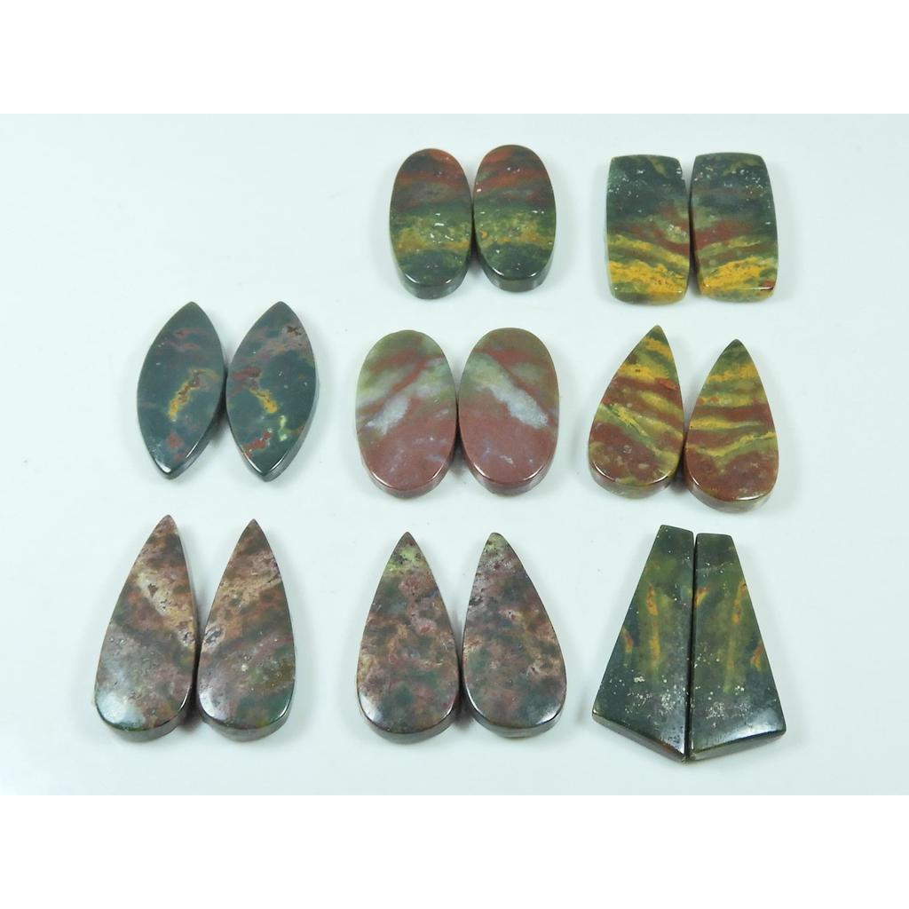 Natural Bloodstone Jasper Matched Pair Mix Cabochon Loose Gemstone 8Pair Lot C-3324