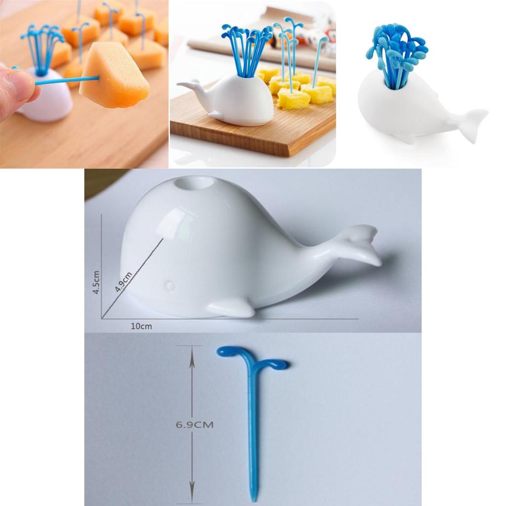 Premium Quality Whale Holder With 16 Decorative Forks For Fruits And Vegetables