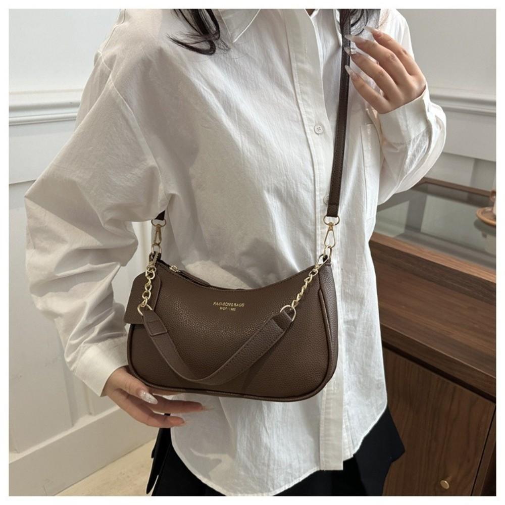 Fashionable PU Leather Crossbody Bag Zipper Adjustable Shoulder Bag Solid Color Underarm Bag Women