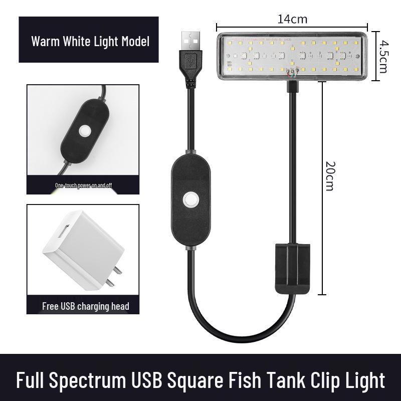 Aquarium Clip-On Light: Full Spectrum Plant & Algae Light with USB Smart Timer Switch
