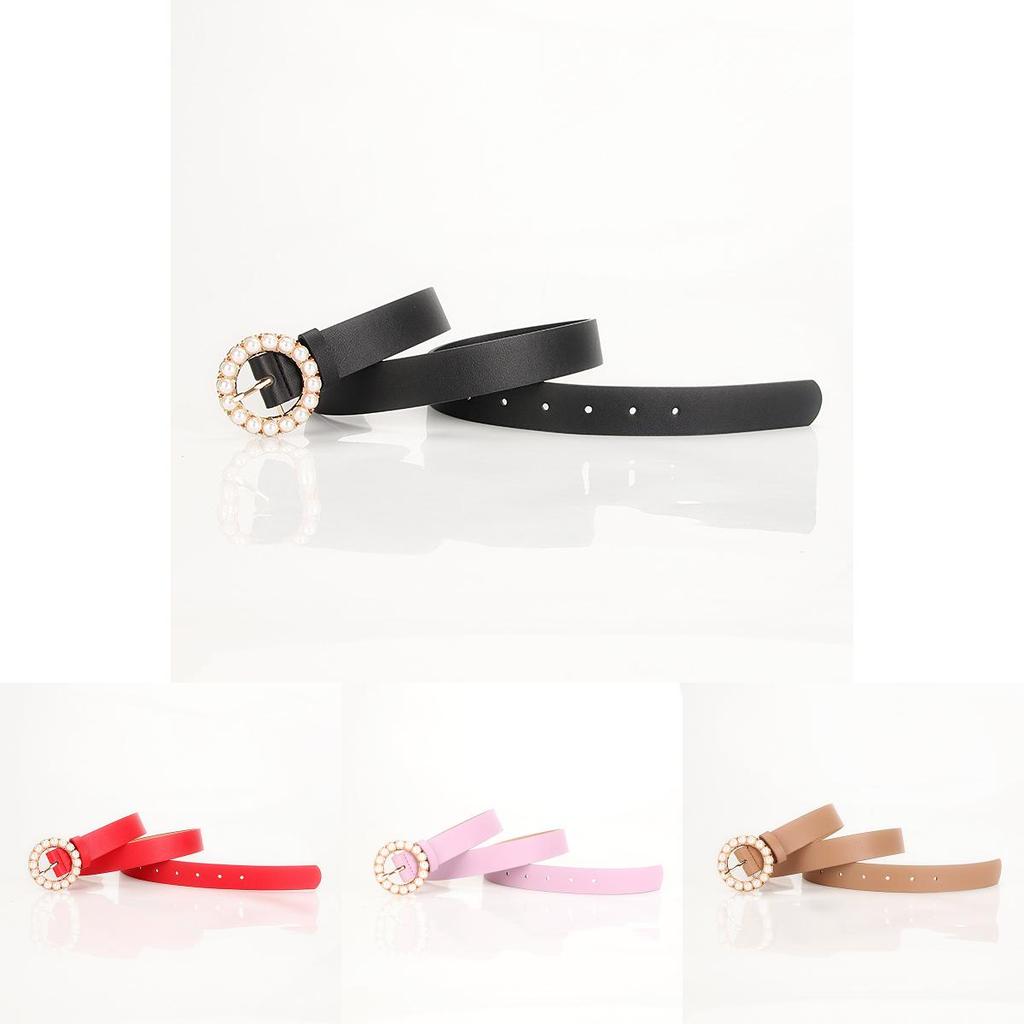 Elegant Ladies Belt With Pearl Buckle For Office And Casual Wear
