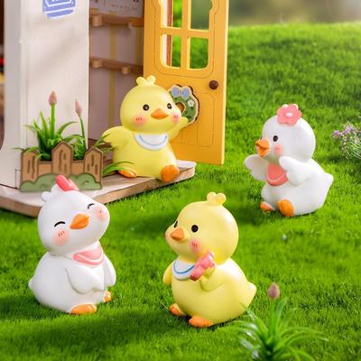 New Cute Cartoon Duck Statue DIY Crafts Car Ornament Miniature Duck Figurines Dollhouse Decoration Resin Mini Animals Figurine