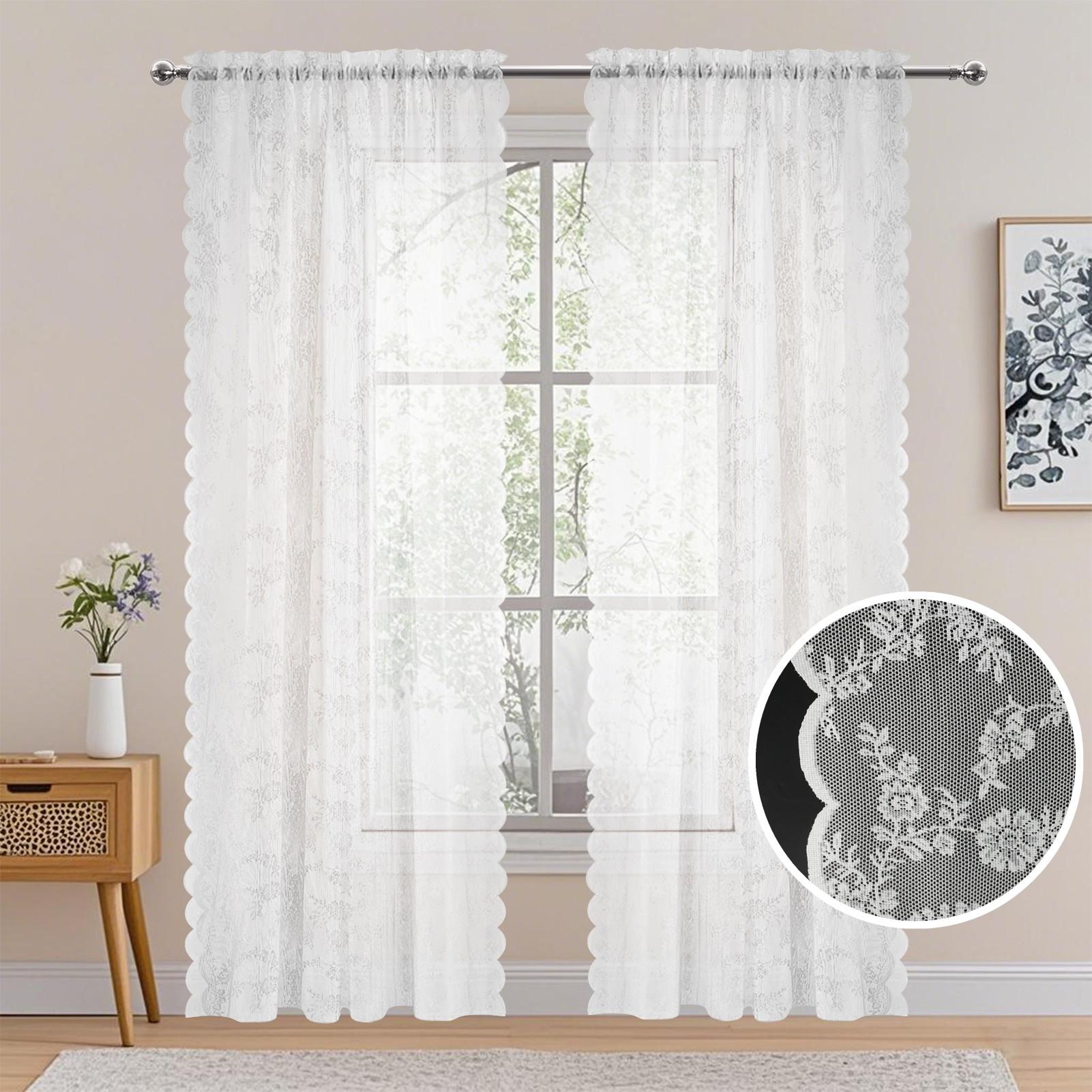 

1 Panel Floral Lace Curtain Romantic Semi Sheer Lacy Shades Curtains for Living Room Elegant Window Drapes Rod Pocket Curtain 70x120cm&Rod Pocket квітковий