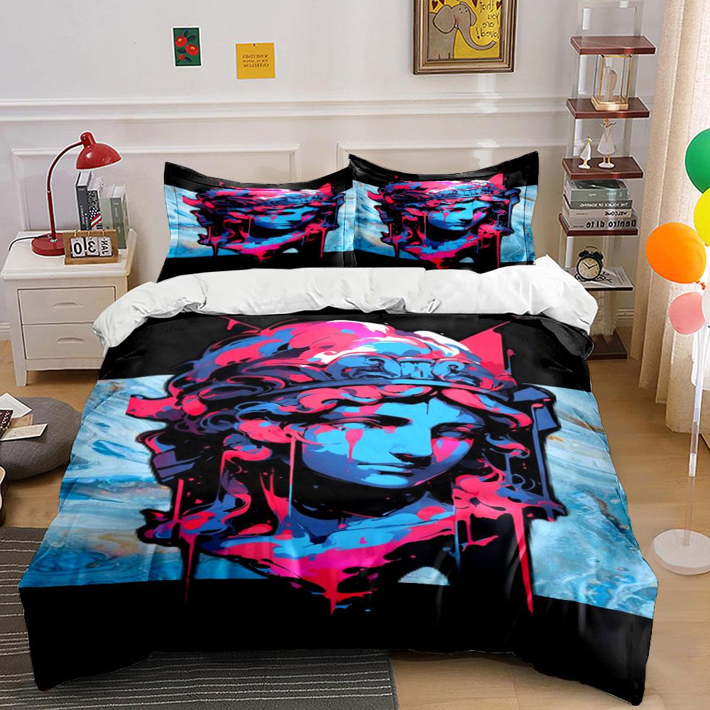 Greek statue, vibrant graffiti. Bedding sets Duvet cover sets Duvet covers Pillowcases(1*Duvet Cover 2*Pillowcases without duvet insert)