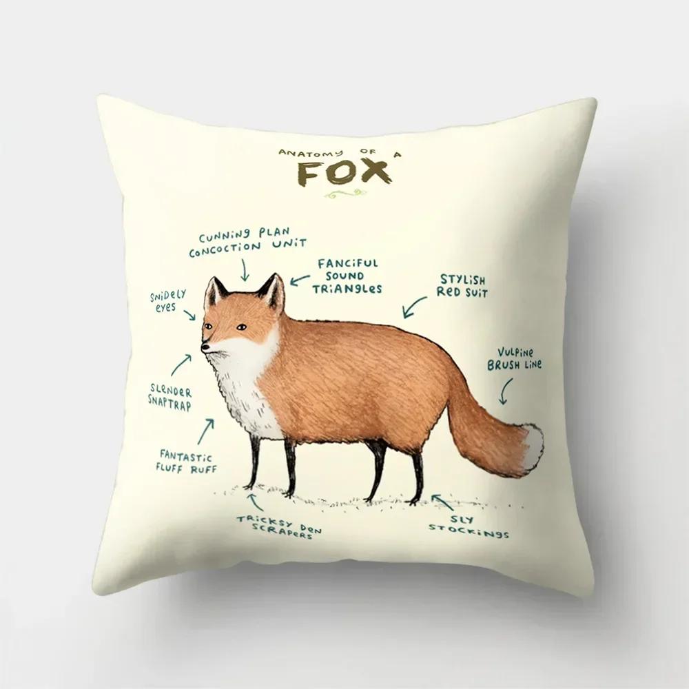 Fuchs Cartoon Muster Büro Kissenbezug Polyester Autokissen Heim Sofa Dekoration Salon
