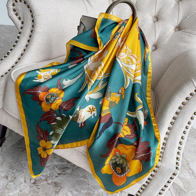 90cm *90cm Design Scarf Lady Shawl Printed Silk Felt Headscarf Scarf Lady Headscarf Square Scarf Lady Wrap Scarf 2021