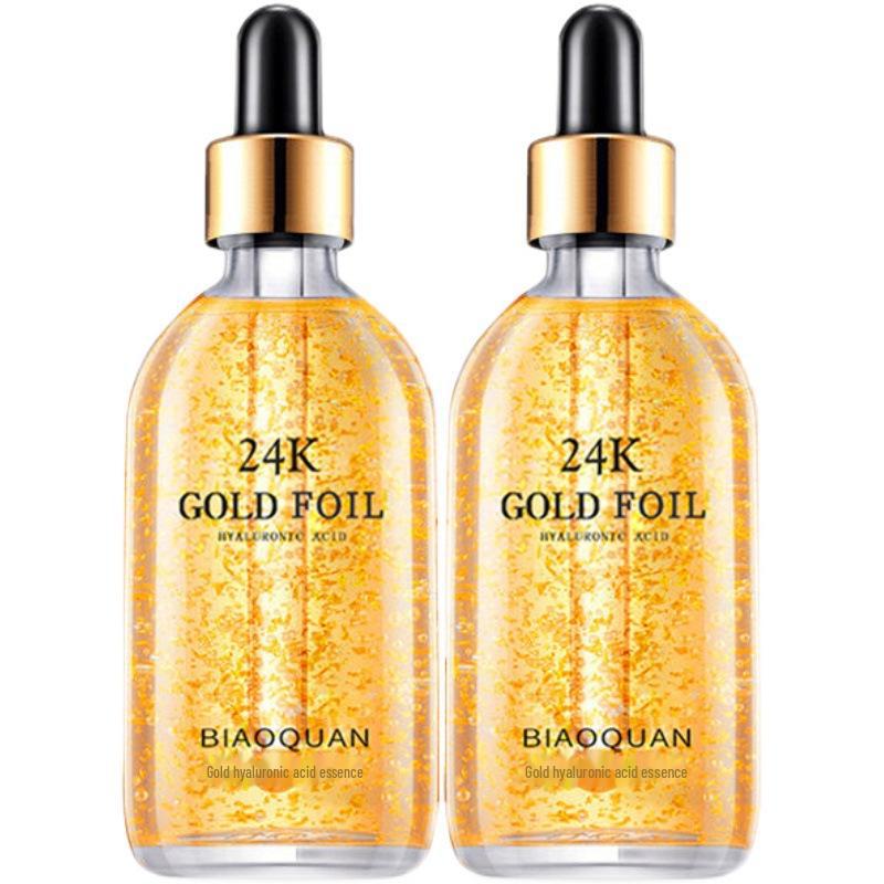 24k Gold Essence: Genuine Pore-Minimizing and Tightening Hyaluronic Acid Serum, Moisturizes and Hydrates.