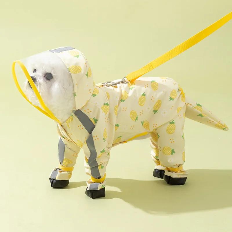 Going Out Poncho Can Lead Small Dog Teddy Bigbear All-inclusive Four-legged Pet Raincoat Rainy Season Walking Dog Pet Clothes