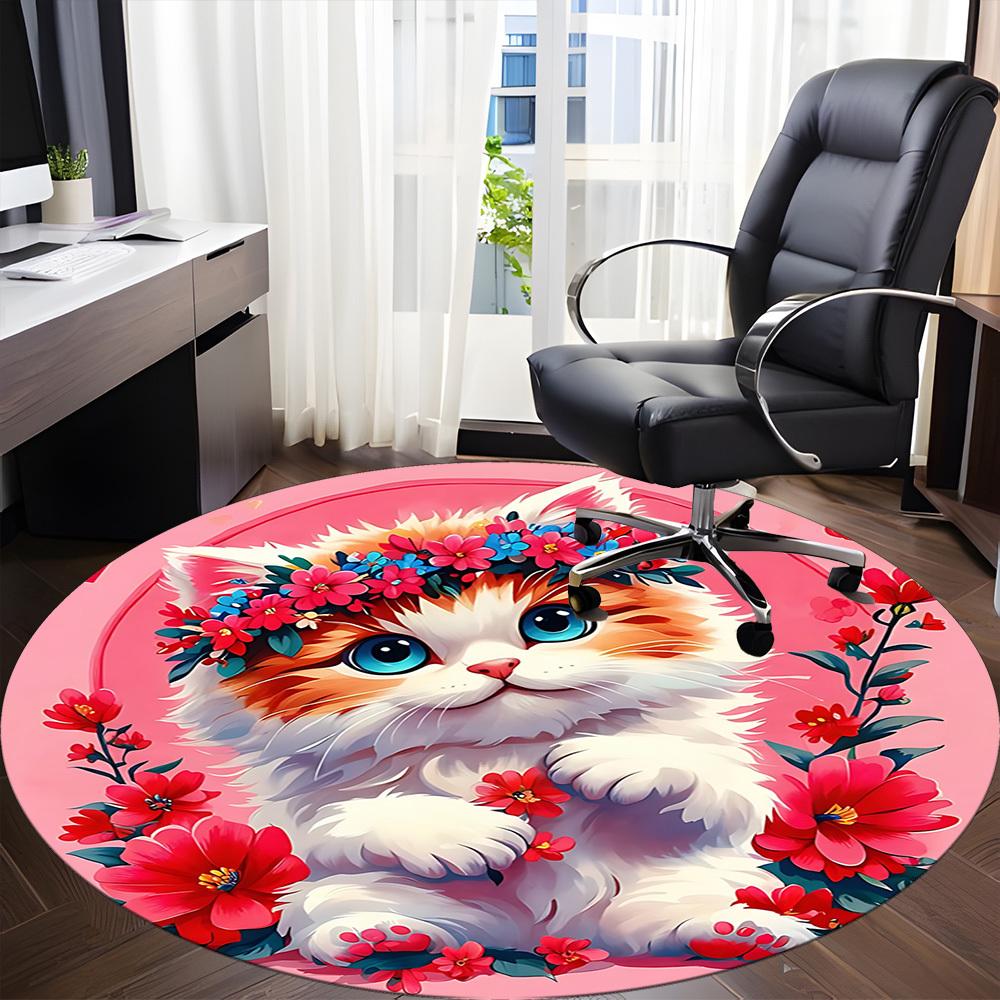 1pc Floral Cat Chair Carpet for Office, Non-slip, Soft and Durable Office Rug for Interior Decoration, Perfect for Office yy260325100
