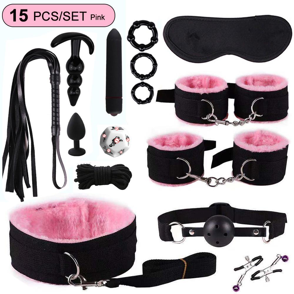 Hot Exotic Bed Bondage Set BDSM Kits Exotic Sex Toys For Women Adults Games Leather Handcuffs Whip Gag Nipple Clamps Sex Shop2