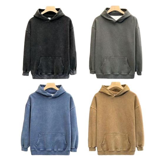 Yousheng Winter Couple Hoodie Washed Retro Loose Hooded Pullover Long Sleeve Unisex Top Elastic Cuffs Thick Fall Spring Hoodie