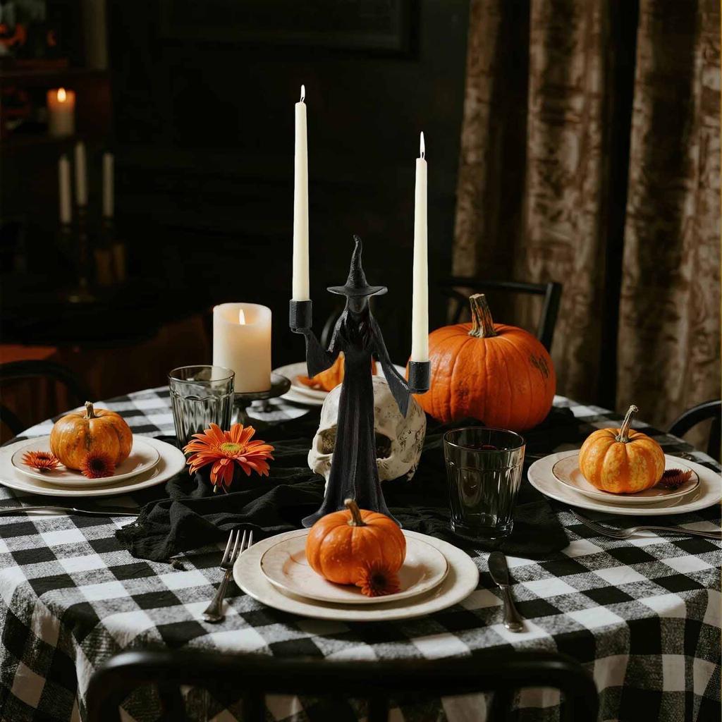 Elegant Witch Candle Holder - Unique Black Halloween Decor Indoor, Table Centerpiece, Window Display