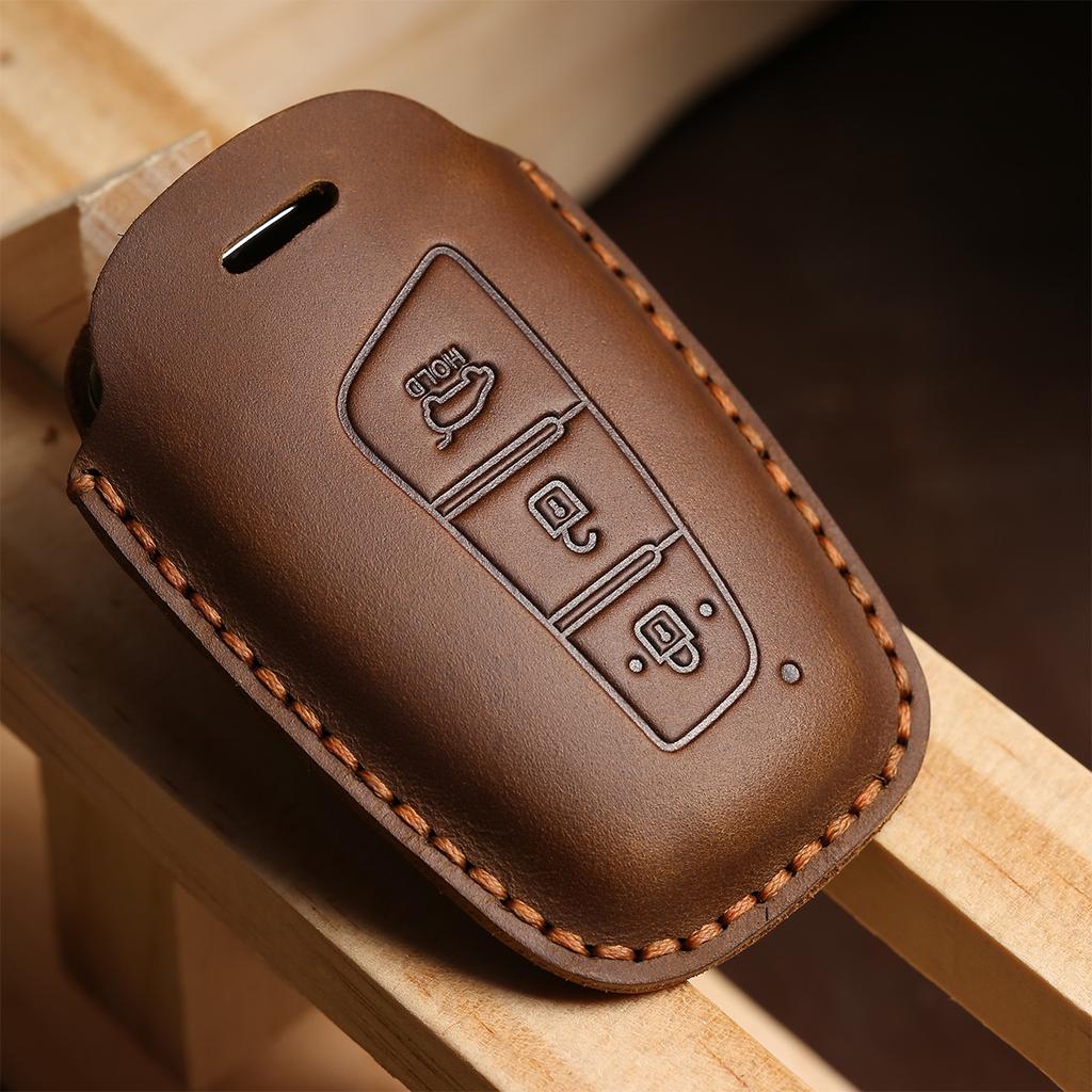 Car Handmade Leather Key Case Holder For Hyundai Grand Santa Fe 3 DM IX45 IX35 Genesis DH Grandeur Azera HG Equus 2013 2014