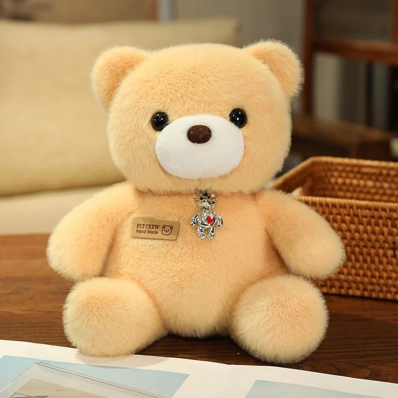 25cm Kawaii Colorful Bow Tie Bear Doll Plush Toy Stuffed Bear with Rose Animal Doll Birthday Gift Pillow for Girls Children