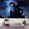 2D Schwarz-Drachenburg Wandteppich, Mittelalterliche Burg mit Drachen und Sternenhimmel