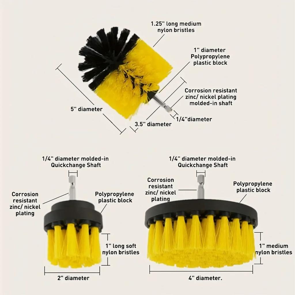 3pcs/set - electric drill scrubbing brush drilling brush kit, carpet glass car tire plastic circular cleaning brush nylon brush