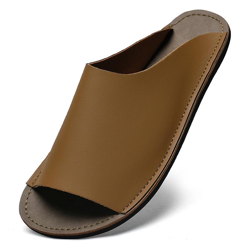 Men s Retro Cowhide Flip-Flops - Hand-Stitched, Non-Slip, Soft Sole, Large Sizes 45-47 41 хаки