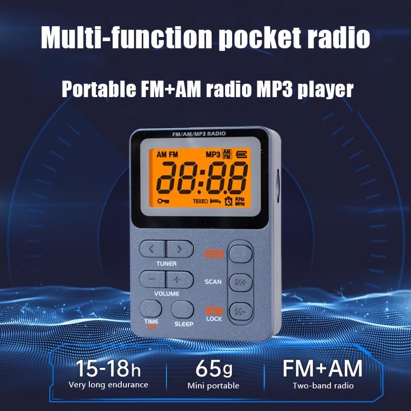 Mini Portable AM FM Pocket Radio Equipped Stereo Earphones Auto Preset Stations Key Lock & Sleep Timer Battery Operated for Running Camping Outdoor