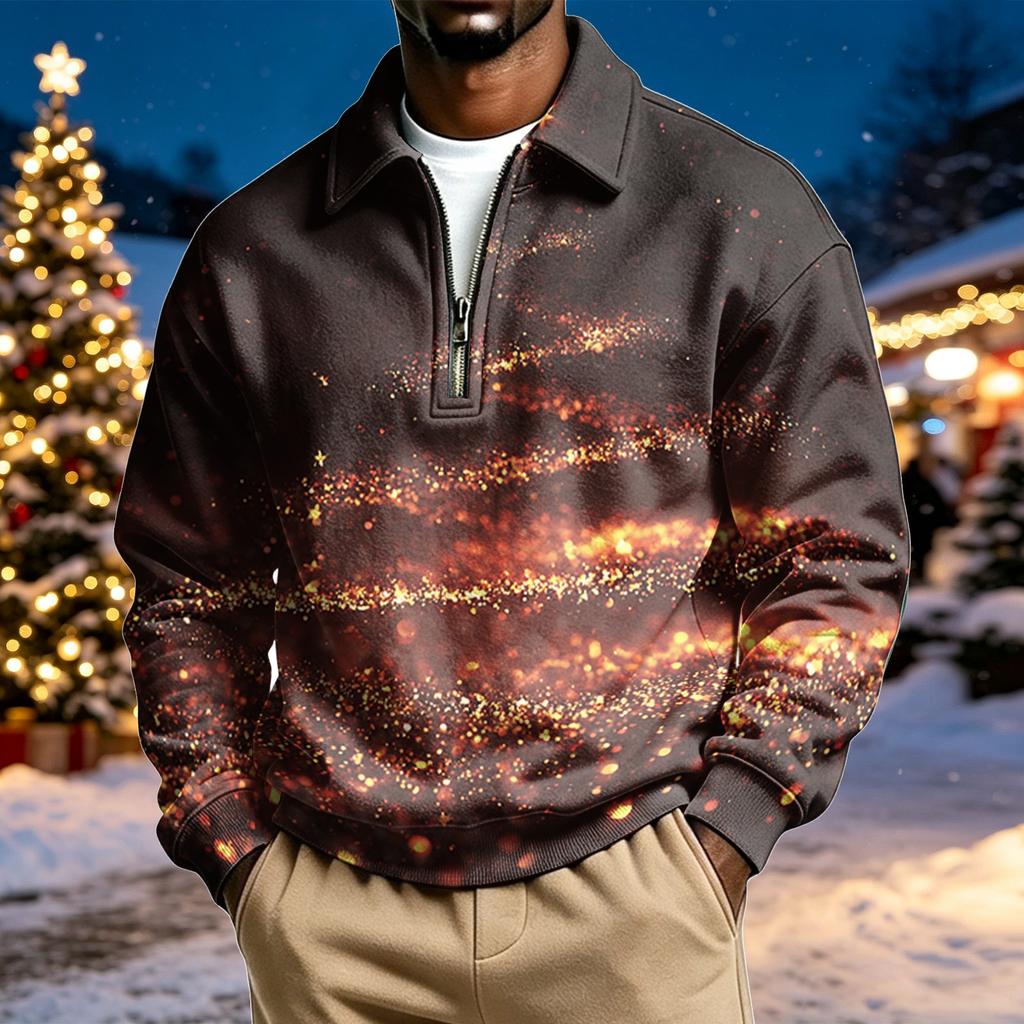 Herren Casual Pullover Sweatshirt mit Kragen und Langarm, Weihnachtsaufdruck