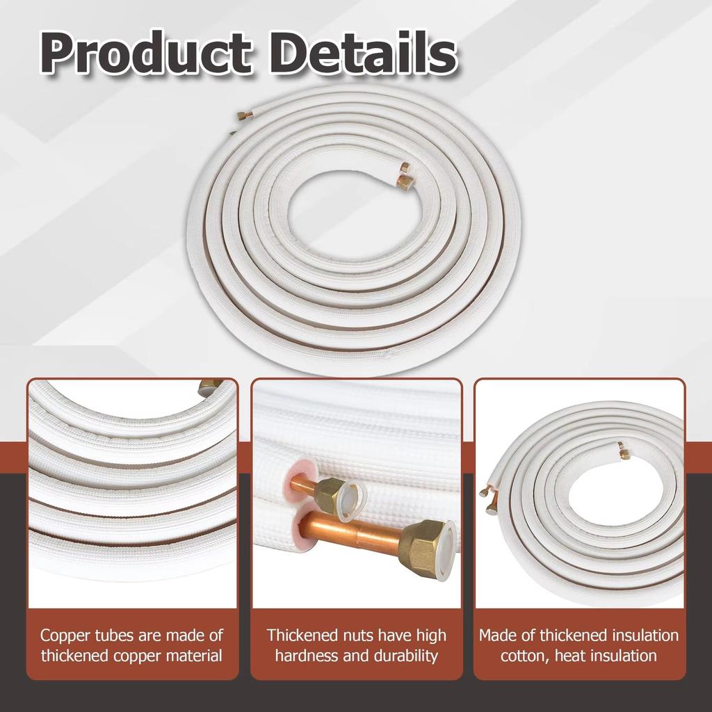 Tubo di Collegamento in Rame Alluminio per Condizionatore d'Aria 3m 5m Set Linea AC Isolato Raccordi Tubo a Spirale Coppia 1/4 3/8 1/2 5/8 Pollici