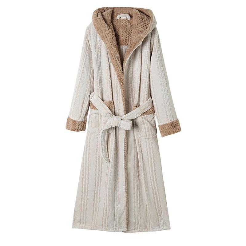 In-Stock Extra Long Hooded Jacquard Velvet Women's Bathrobe and Pajamas for Autumn/Winter